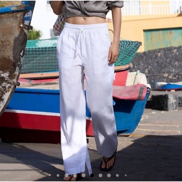 Athleta Retreat Linen Mid-Rise Wide Leg Pants Women's Plus Size 16 Split Hems - Picture 9 of 14